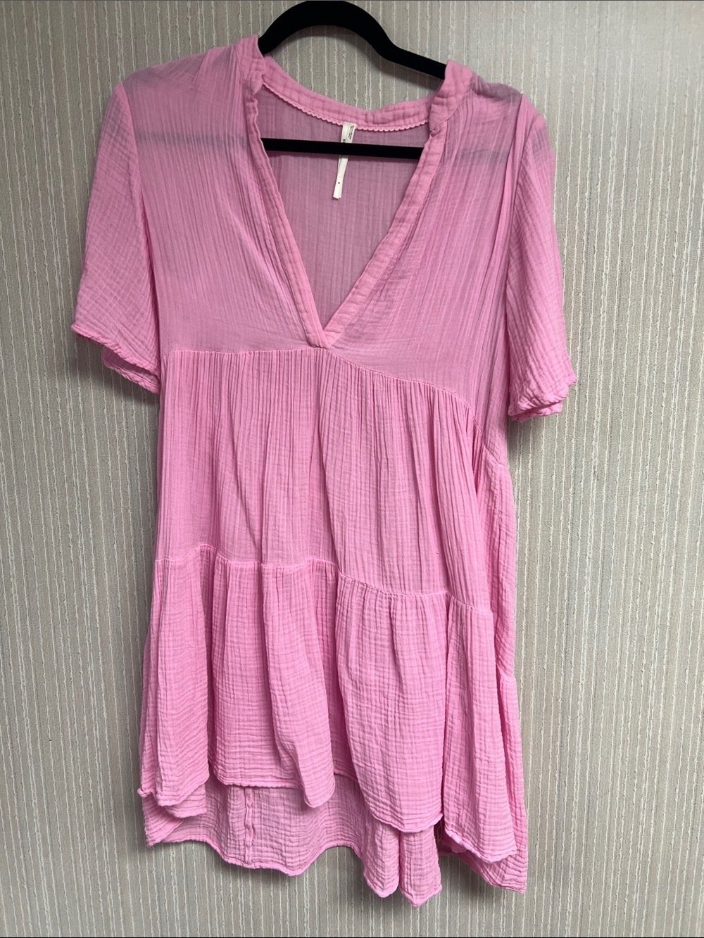 NWOT S M Anthropologie Pink V-Neck Tiered Gauze Women's Tunic /dress